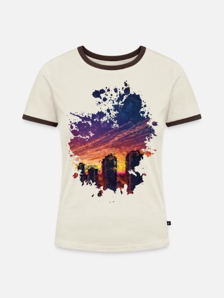 Horizont - Frauen Kontrast-T-Shirt - Off-White/Dunkelbraun