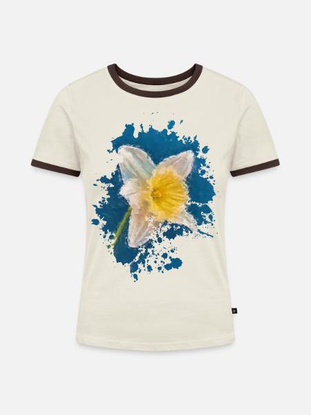 Blume - Frauen Kontrast-T-Shirt - Off-White/Dunkelbraun