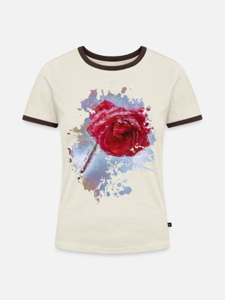 Rose - Frauen Kontrast-T-Shirt - Off-White/Dunkelbraun
