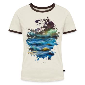 Meer - Frauen Kontrast-T-Shirt - Off-White/Dunkelbraun - Vorne - AI Model Female 172 dark (172cm)