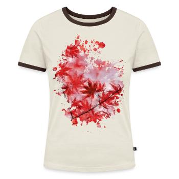 Blätter - Frauen Kontrast-T-Shirt - Off-White/Dunkelbraun - Vorne - AI Model Female 172 dark (172cm)