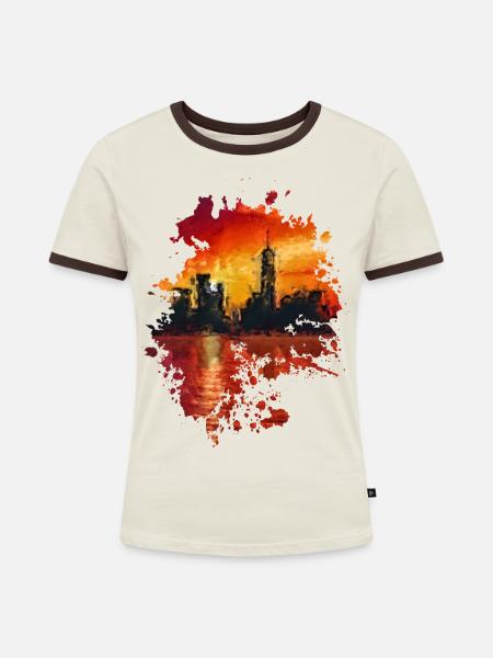 Skyline - Frauen Kontrast-T-Shirt - Off-White/Dunkelbraun