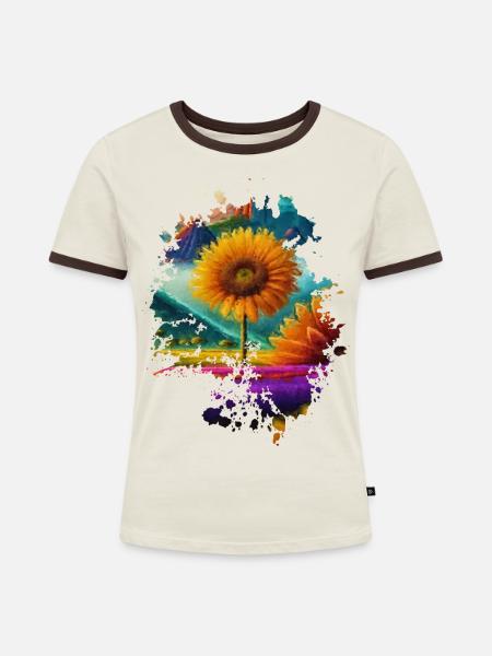 Sonnenblume - Frauen Kontrast-T-Shirt - Off-White/Dunkelbraun