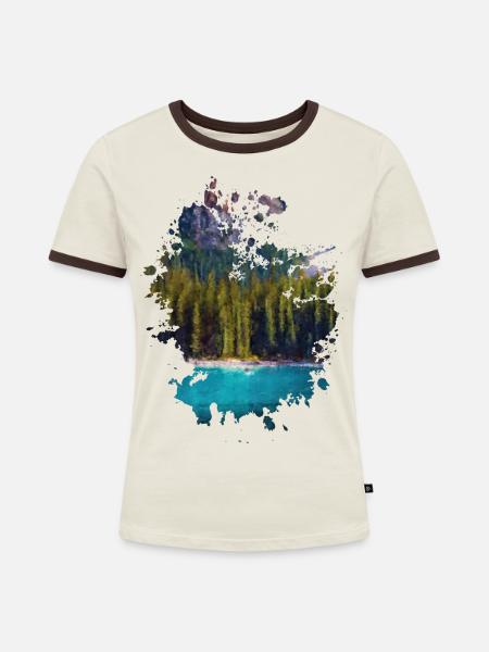See - Frauen Kontrast-T-Shirt - Off-White/Dunkelbraun