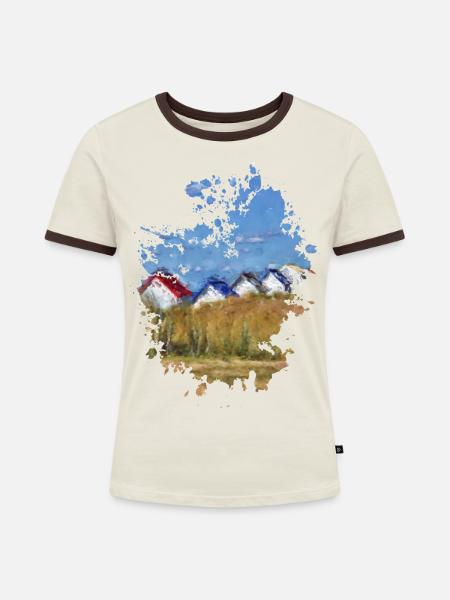 Strand - Frauen Kontrast-T-Shirt - Off-White/Dunkelbraun