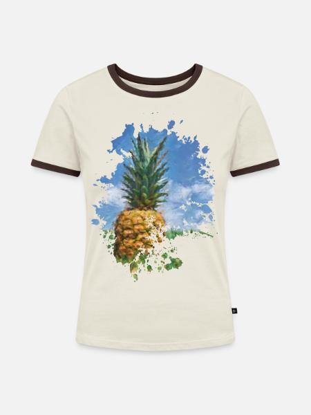 Ananas - Frauen Kontrast-T-Shirt - Off-White/Dunkelbraun