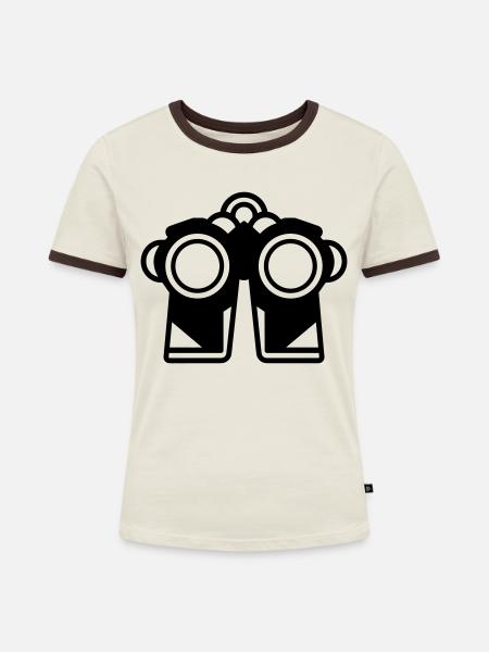 Fernglas - Frauen Kontrast-T-Shirt - Off-White/Dunkelbraun