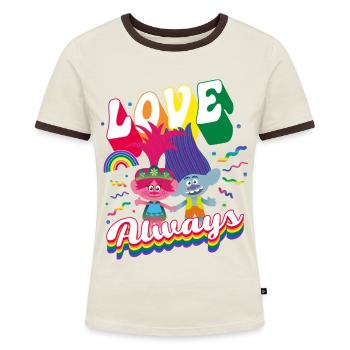 Trolls Love Always Regenbogen Farben - Frauen Kontrast-T-Shirt - Off-White/Dunkelbraun - Vorne - AI Model Female 172 dark (172cm)