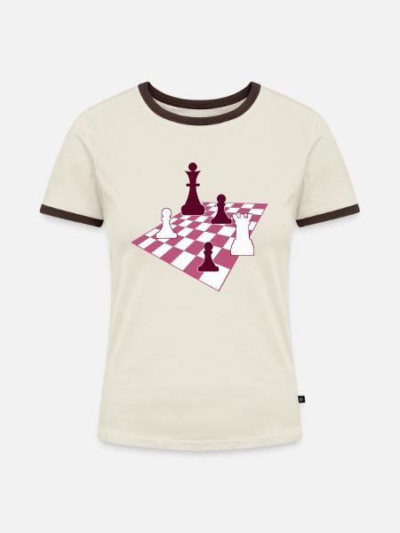 Schach, Chess - Frauen Kontrast-T-Shirt - Off-White/Dunkelbraun