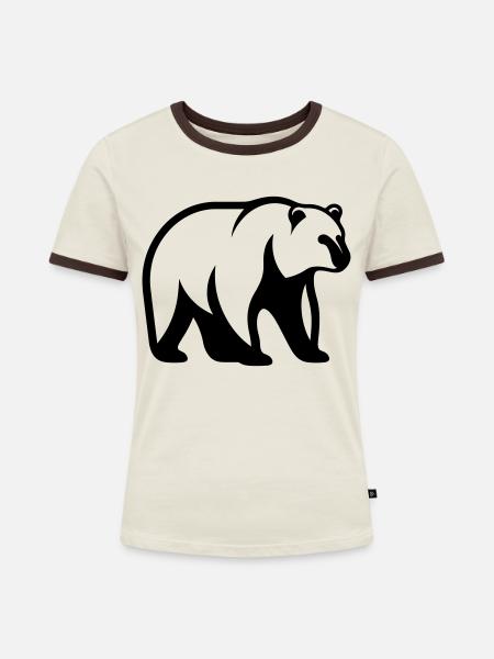 Bär - Frauen Kontrast-T-Shirt - Off-White/Dunkelbraun