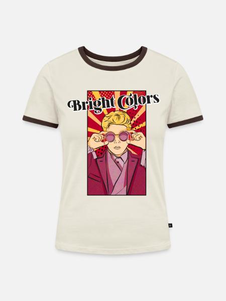 Helle Farben - Frauen Kontrast-T-Shirt - Off-White/Dunkelbraun