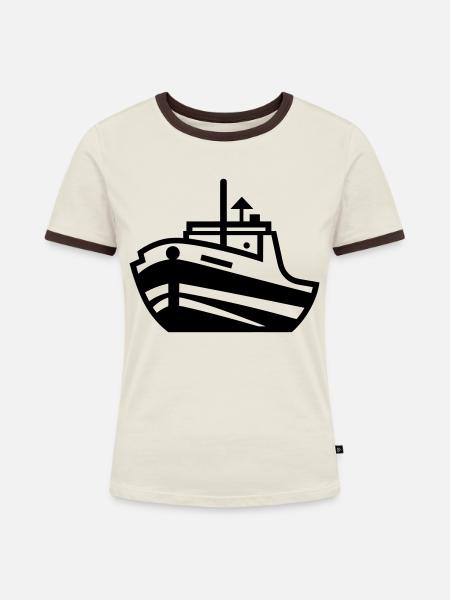 Boot - Frauen Kontrast-T-Shirt - Off-White/Dunkelbraun