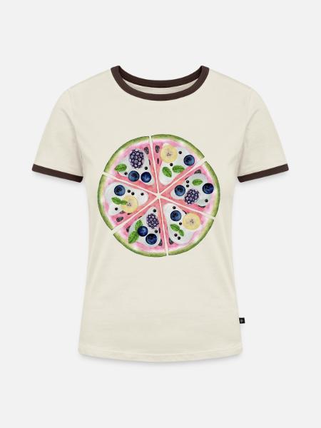 Obst - Frauen Kontrast-T-Shirt - Off-White/Dunkelbraun