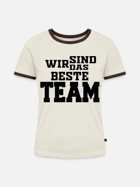 TEAM - Frauen Kontrast-T-Shirt - Off-White/Dunkelbraun