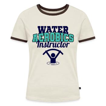 Wassergymnastik Instruktor Aquatic Fitness Trainer - Frauen Kontrast-T-Shirt - Off-White/Dunkelbraun - Vorne - AI Model Female 172 dark (172cm)