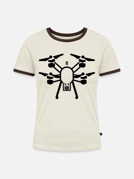 Drohne - Frauen Kontrast-T-Shirt - Off-White/Dunkelbraun