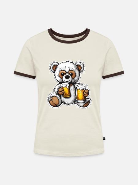 Teddybär / Kuscheltier / Stofftier / Geschenkidee - Frauen Kontrast-T-Shirt - Off-White/Dunkelbraun