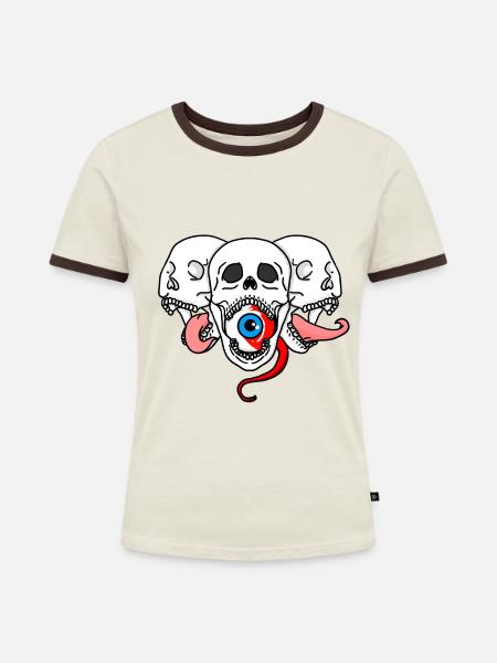 Tri-Schädel - Frauen Kontrast-T-Shirt - Off-White/Dunkelbraun