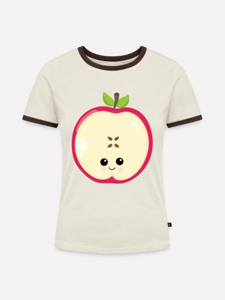 FRUIT - Frauen Kontrast-T-Shirt - Off-White/Dunkelbraun