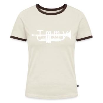 Timmy - Frauen Kontrast-T-Shirt - Off-White/Dunkelbraun - Vorne - AI Model Female 172 dark (172cm)