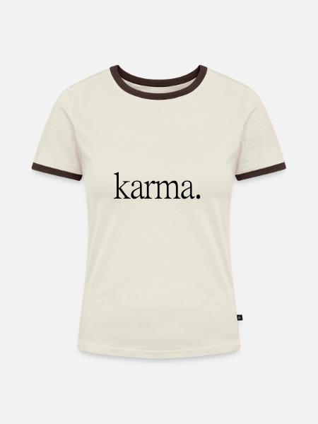 Karma - Frauen Kontrast-T-Shirt - Off-White/Dunkelbraun
