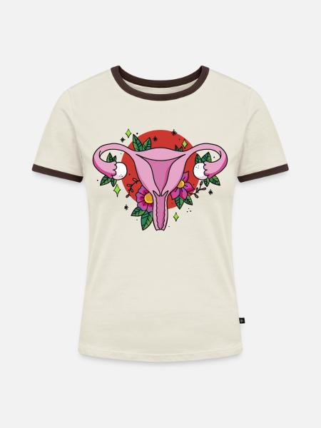 Vulva Design - Frauen Kontrast-T-Shirt - Off-White/Dunkelbraun