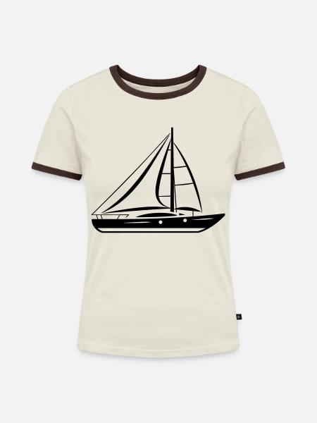 Boot - Frauen Kontrast-T-Shirt - Off-White/Dunkelbraun