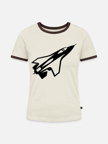 Kampfflugzeug - Frauen Kontrast-T-Shirt - Off-White/Dunkelbraun