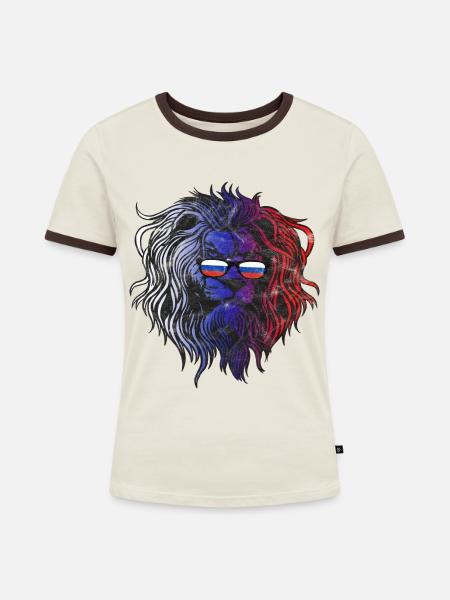 Russland - Frauen Kontrast-T-Shirt - Off-White/Dunkelbraun