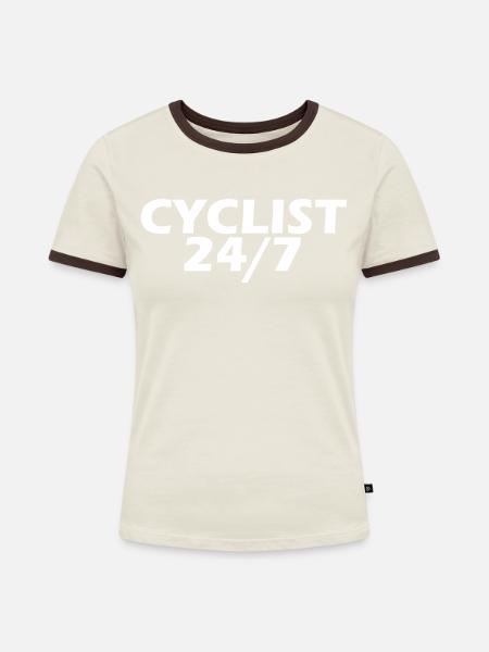 Cyclist 24/7 - Frauen Kontrast-T-Shirt - Off-White/Dunkelbraun