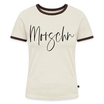 Sächsisch Morschn! Guten Morgen! - Frauen Kontrast-T-Shirt - Off-White/Dunkelbraun - Vorne - AI Model Female 172 dark (172cm)