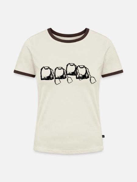 Teebeutelreihe - Frauen Kontrast-T-Shirt - Off-White/Dunkelbraun