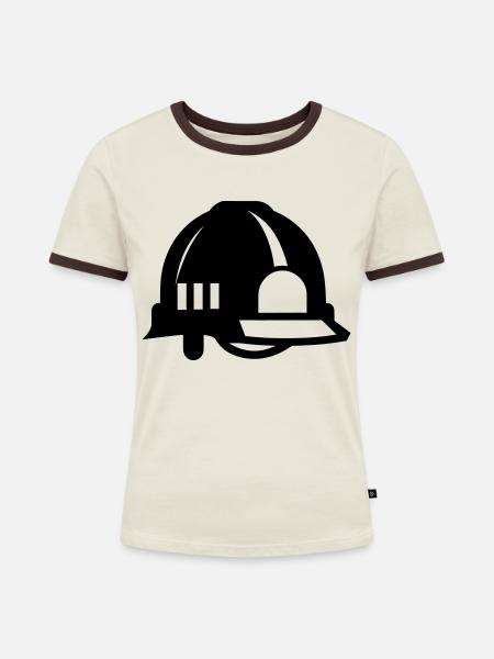 Feuerwehrhelm - Frauen Kontrast-T-Shirt - Off-White/Dunkelbraun
