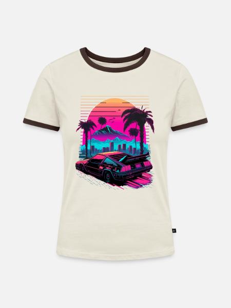 Videospiel der 80er Jahre - Frauen Kontrast-T-Shirt - Off-White/Dunkelbraun