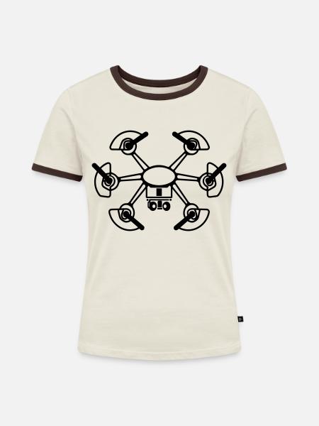 Drohne - Frauen Kontrast-T-Shirt - Off-White/Dunkelbraun