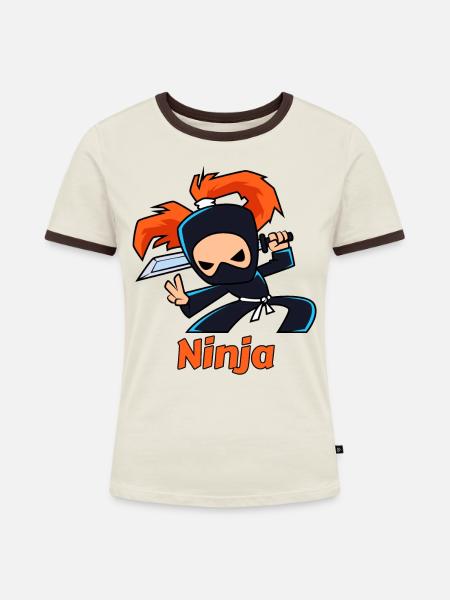 Ninja - Frauen Kontrast-T-Shirt - Off-White/Dunkelbraun