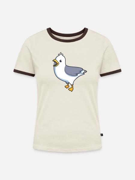 Kawaii Silbermöwe - Frauen Kontrast-T-Shirt - Off-White/Dunkelbraun