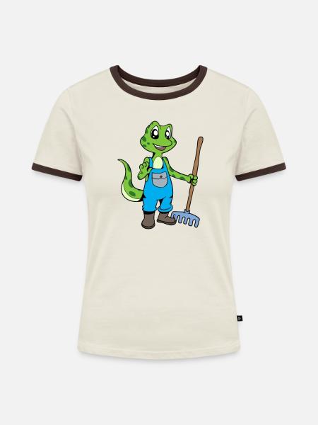 Gerne im Garten -Gärtner Gecko - Frauen Kontrast-T-Shirt - Off-White/Dunkelbraun