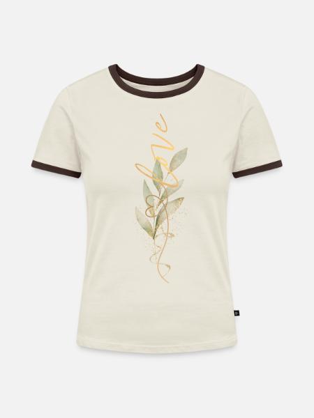 Love - Frauen Kontrast-T-Shirt - Off-White/Dunkelbraun