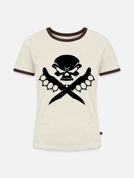 totenkopf mit messer - Frauen Kontrast-T-Shirt - Off-White/Dunkelbraun