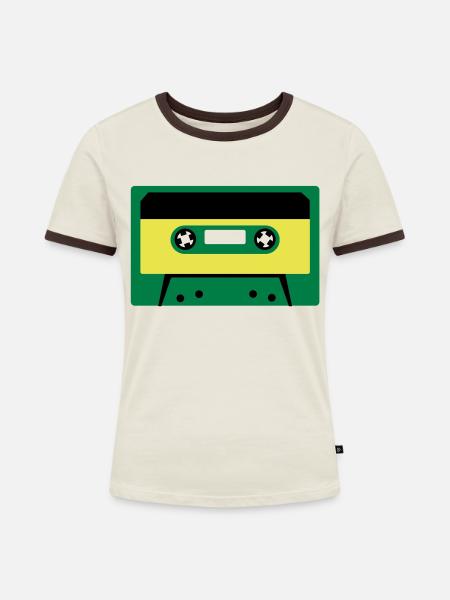 kassette - Frauen Kontrast-T-Shirt - Off-White/Dunkelbraun