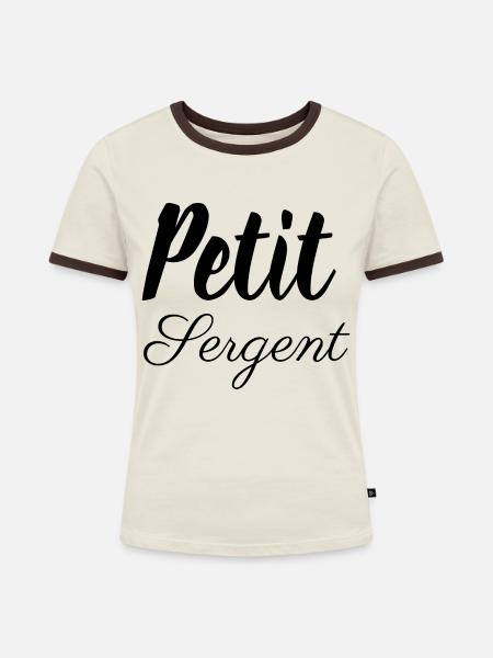 Kleiner Sergeant. - Frauen Kontrast-T-Shirt - Off-White/Dunkelbraun