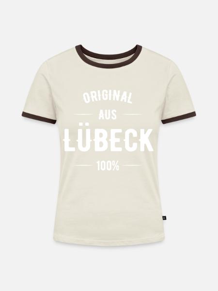 Lübeck - Frauen Kontrast-T-Shirt - Off-White/Dunkelbraun