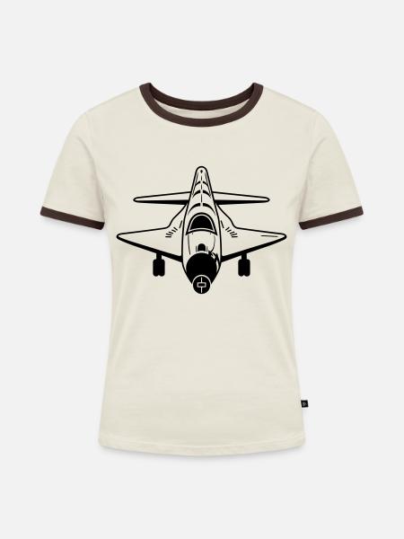 Kampfjet - Frauen Kontrast-T-Shirt - Off-White/Dunkelbraun