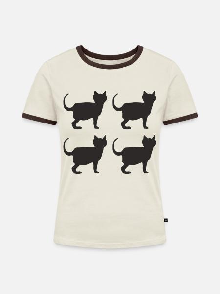 schwarze katzen 4fach - Frauen Kontrast-T-Shirt - Off-White/Dunkelbraun