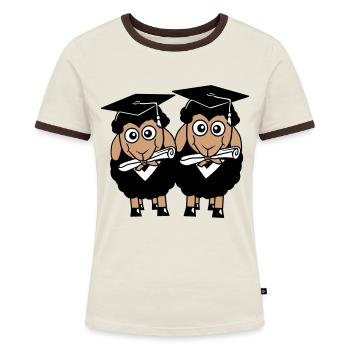 2 Schafe Zeugnis College Abi Zwei Schüler Team - Frauen Kontrast-T-Shirt - Off-White/Dunkelbraun - Vorne - AI Model Female 172 dark (172cm)