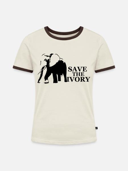 Elefant - Frauen Kontrast-T-Shirt - Off-White/Dunkelbraun