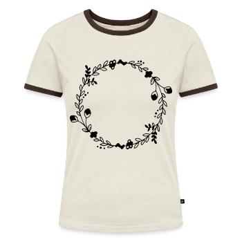 Kranz füllen Sie sich mit Text - Frauen Kontrast-T-Shirt - Off-White/Dunkelbraun - Vorne - AI Model Female 172 dark (172cm)