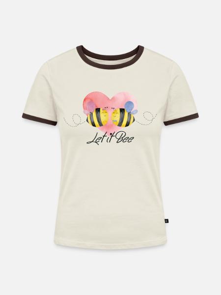 Let it Bee - Frauen Kontrast-T-Shirt - Off-White/Dunkelbraun