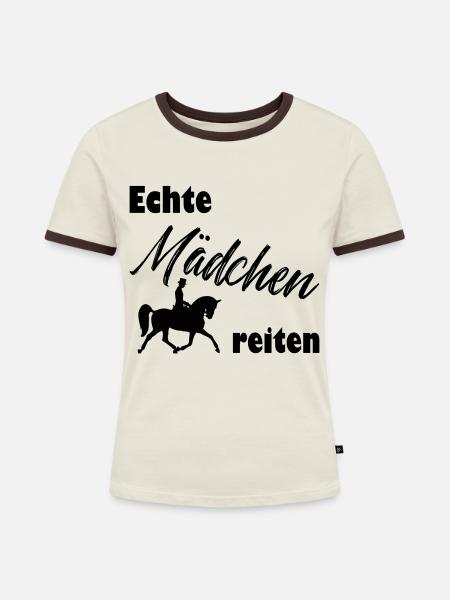 Echte Mädchen reiten - Frauen Kontrast-T-Shirt - Off-White/Dunkelbraun